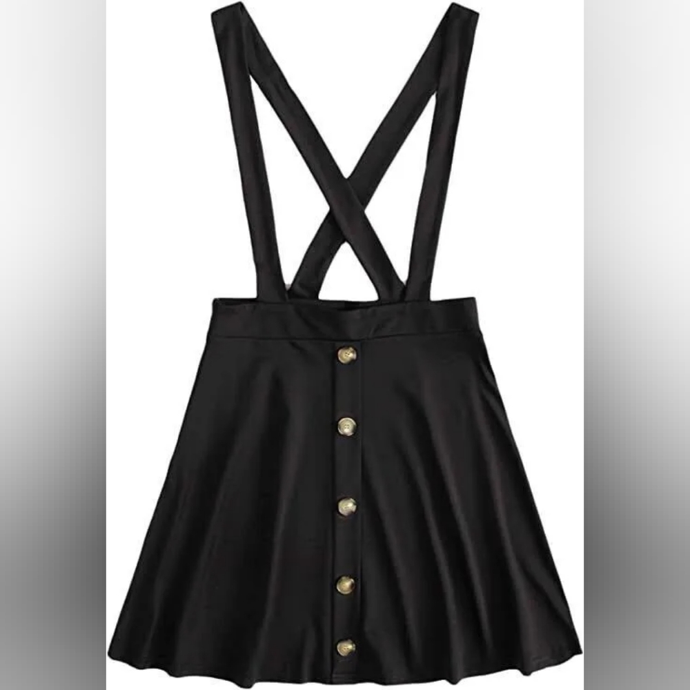 Plus size button front suspender skirt